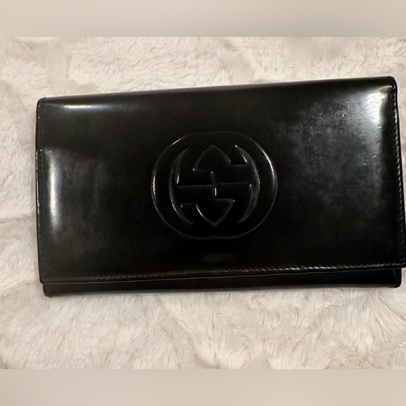 💫Gucci Black Leather wallet. Kiss lock  Clutch - Picture 1 of 11